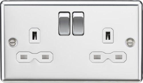 13A 2G DP Switched Socket with White Insert - Rounded Edge Polished Chrome