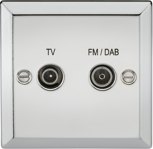 Diplex TV & FM DAB Outlet - Bevelled Edge Polished Chrome