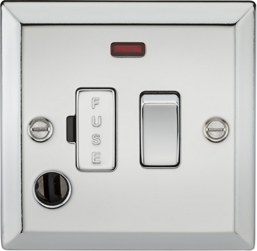 13A Switched Fused Spur Unit with Neon & Flex Outlet - Bevelled Edge Polished Chrome