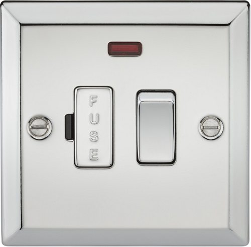 13A Switched Fused Spur Unit with Neon - Bevelled Edge Polished Chrome