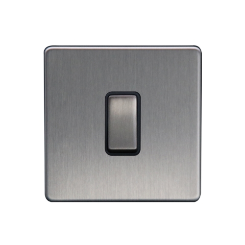 Thrion Edinburgh Screwless 1G 2 Way 10AX Switch [Brushed Chrome, Grey Insert]