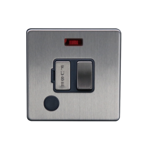 Thrion Edinburgh Screwless 13A Switched Spur c/w Neon + F/O [Brushed Chrome, Grey Insert]