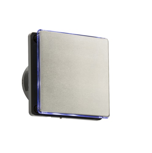 100MM/4" LED Backlit Extractor Fan with Humidistat & Overrun Timer - Black and Stainless Steel