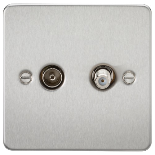 Flat Plate TV & SAT TV Outlet (isolated) - Brushed Chrome
