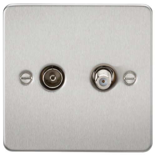 Flat Plate TV & SAT TV Outlet (isolated) - Brushed Chrome