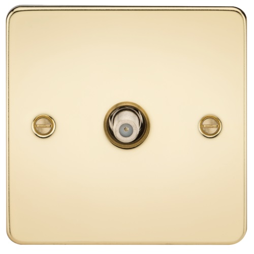 Flat Plate 1G SAT TV Outlet (non-isolated) - Polished Brass