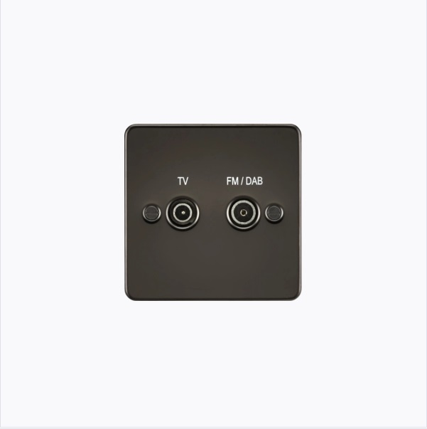 Flat Plate Screened Diplex Outlet (TV & FM DAB) - Gunmetal