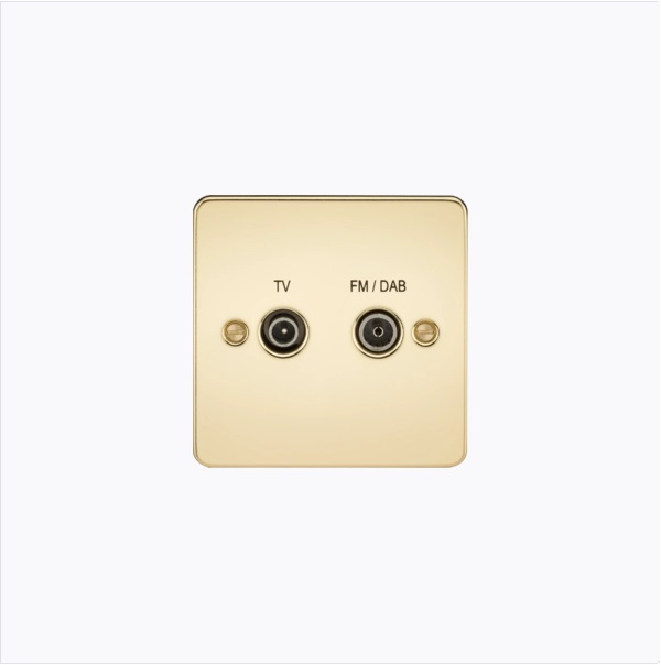 Flat Plate Screened Diplex Outlet (TV & FM DAB) - Polished Brass