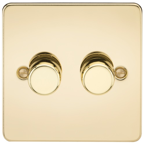 Flat Plate 2G 2 way 10-200W (5-150W LED) trailing edge dimmer - Polished Brass