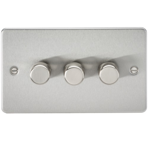 Flat Plate 3G 2 way 10-200W (5-150W LED) trailing edge dimmer - Brushed Chrome