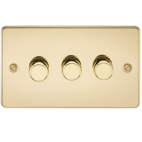 Flat Plate 3G 2 way 10-200W (5-150W LED) trailing edge dimmer - Polished Brass