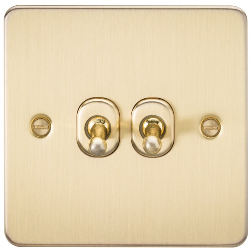 Flat Plate 10AX 2G 2-way toggle switch - brushed brass