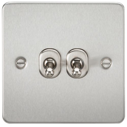 Flat Plate 10AX 2G 2-way toggle switch - brushed chrome