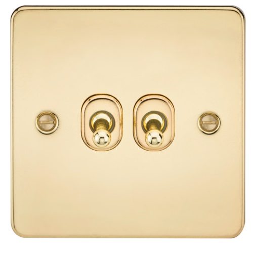 Flat Plate 10AX 2G 2-way toggle switch - polished brass