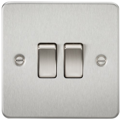Flat Plate 10AX 2G 2-way switch - brushed chrome
