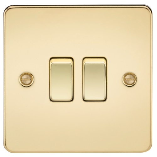 Flat Plate 10AX 2G 2-way switch - polished brass