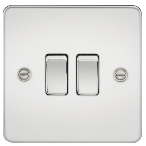 Flat Plate 10AX 2G 2-way switch - polished chrome