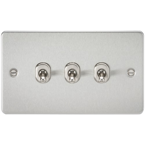 Flat Plate 10AX 3G 2-way toggle switch - brushed chrome