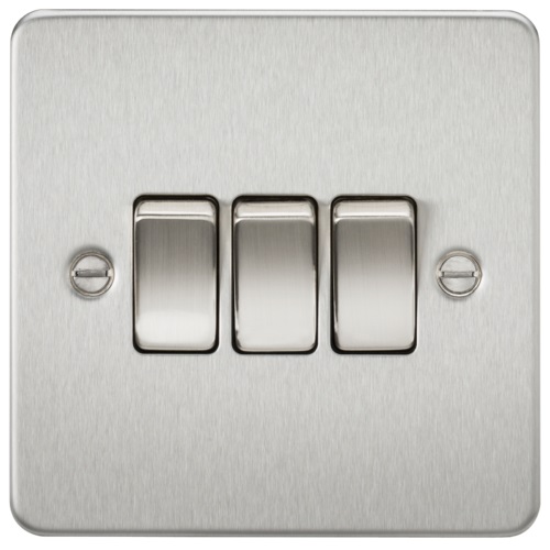 Flat Plate 10AX 3G 2-way switch - brushed chrome