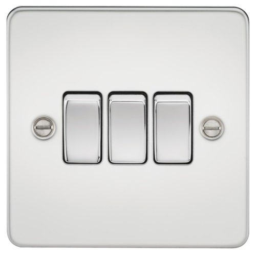 Flat Plate 10AX 3G 2-way switch - polished chrome