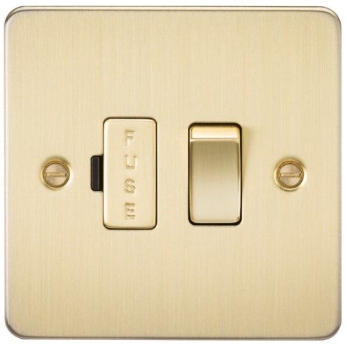 Flat Plate 13A switched fused spur unit - brushed brass