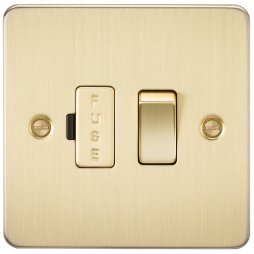 Flat Plate 13A switched fused spur unit - brushed brass