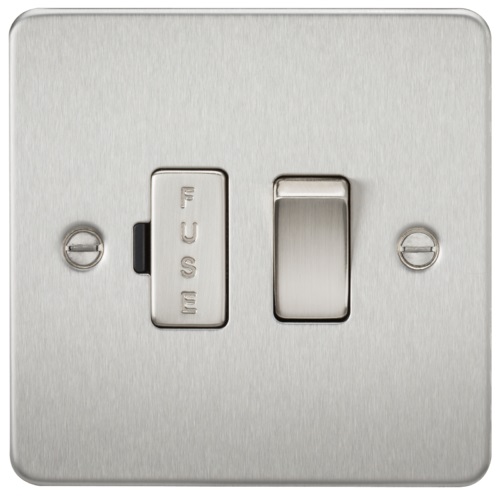 Flat Plate 13A switched fused spur unit - brushed chrome