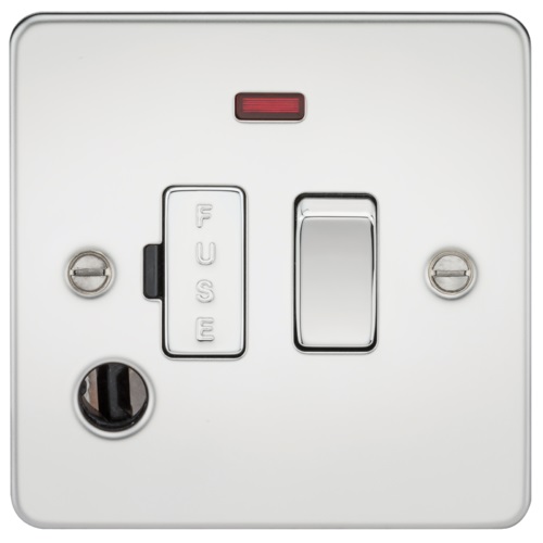 Flat Plate 13A switched fused spur unit with neon and flex outlet - polished chrome