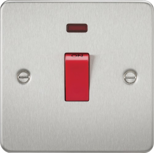 Flat Plate 45A 1G DP switch with neon - brushed chrome