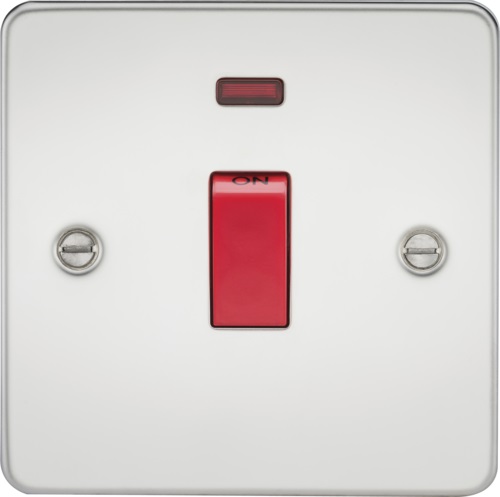 Flat Plate 45A 1G DP switch with neon - polished chrome