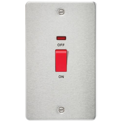 Flat Plate 45A 2G DP switch with neon - brushed chrome