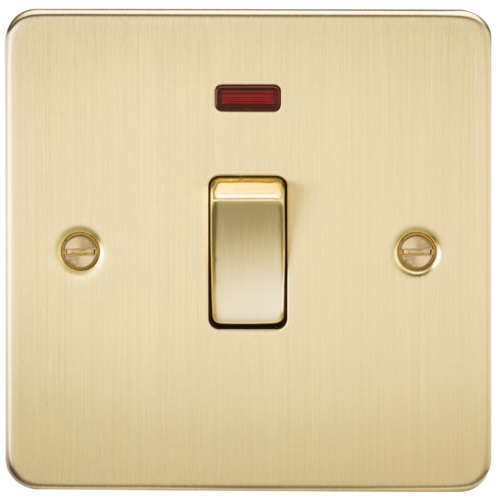 Flat Plate 20A 1G DP switch with neon - brushed brass