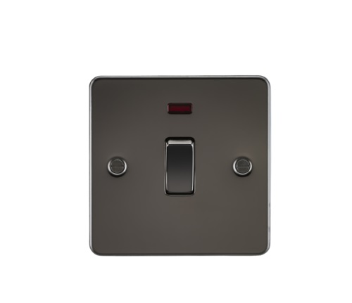 Flat Plate 20A 1G DP switch with neon - gunmetal