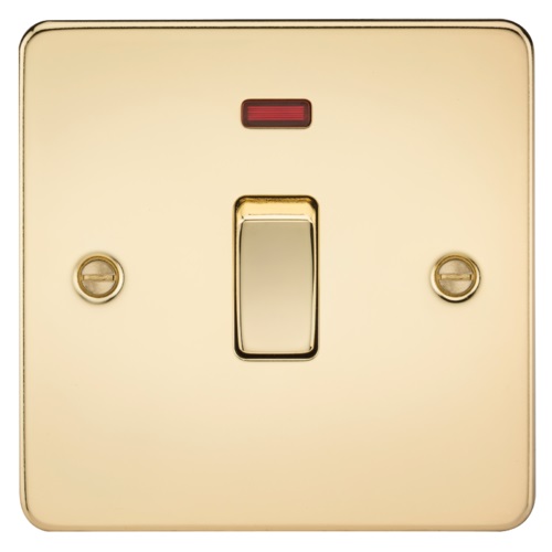 Flat Plate 20A 1G DP switch with neon - polished brass