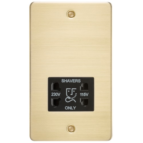 Flat Plate 115/230V dual voltage shaver socket - brushed brass with black insert