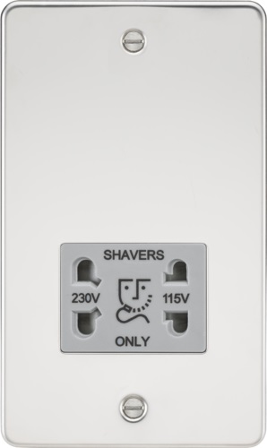 Flat Plate 115/230V dual voltage shaver socket - polished chrome with grey insert