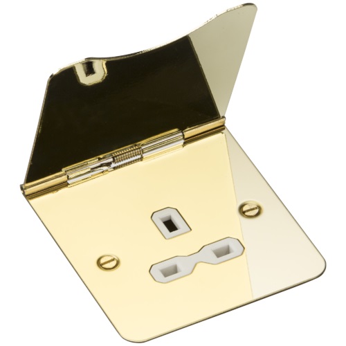 13A 1G unswitched floor socket - polished brass with white insert