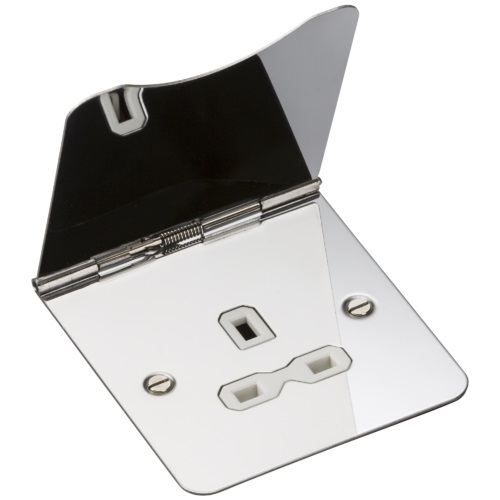 13A 1G unswitched floor socket - polished chrome with white insert