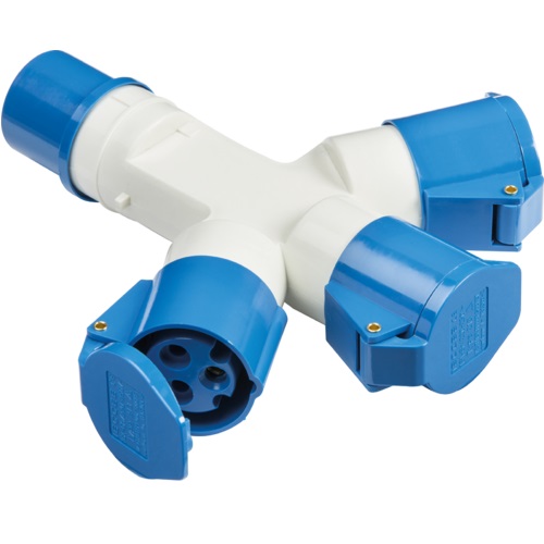 Blue 240V IP44 16A 2P+E 3 Way Splitter