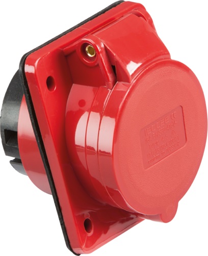 Red 415V IP44 16A Angled Panel Mount Socket 3P+N+E