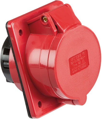 Red 415V IP44 32A Angled Panel Mount Socket 3P+N+E