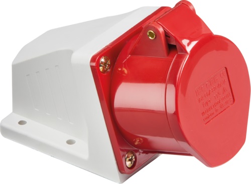 Red 415V IP44 16A Angled Surface Mount Socket 3P+N+E