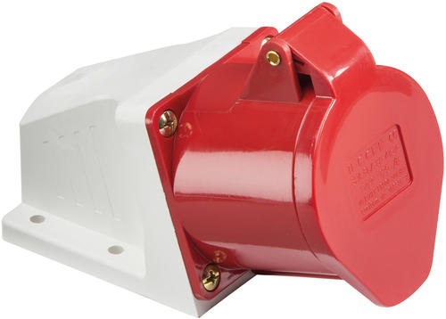 Red 415V IP44 32A Angled Surface Mount Socket 3P+N+E