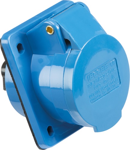 Blue 240V IP44 16A Angled Panel Mount Socket 2P+E