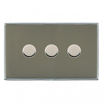 Hamilton Linea-Duo CFX Bright Chrome Frame/Black Nickel Plate 3 Gang 250W/210VA Multi-Way Push On/Off Rotary Dimmer with Bright Chrome Knobs