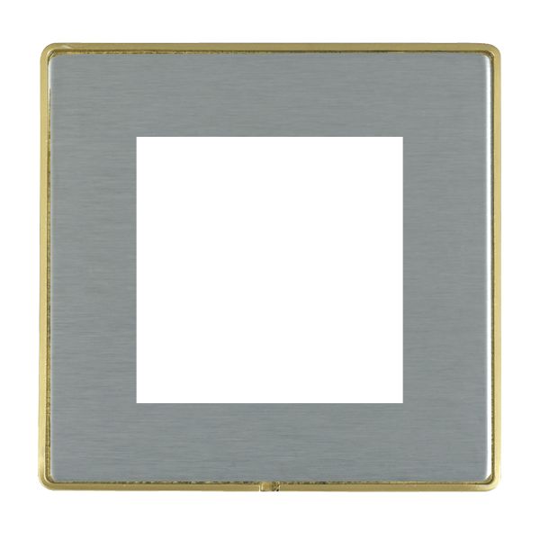 Hamilton Linea-Duo CFX Satin Brass Frame/Satin Steel Plate 2 Module EuroFix 50x50mm Aperture Plate with Grid