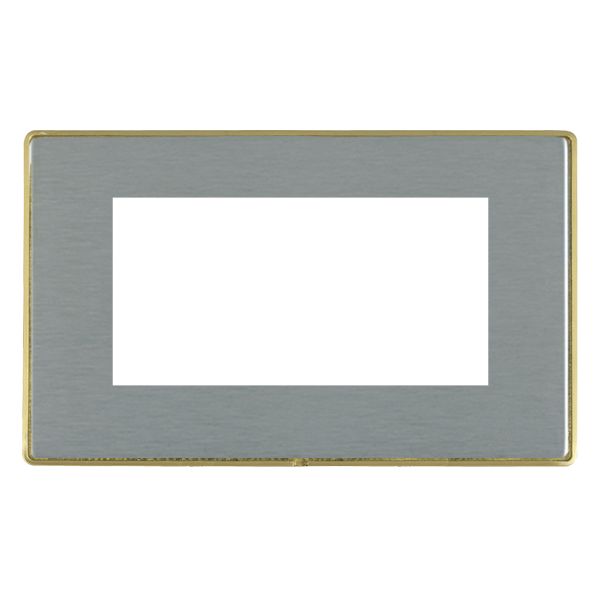 Hamilton Linea-Duo CFX Satin Brass Frame/Satin Steel Plate 4 Module EuroFix 100x50mm Aperture Plate with Grid