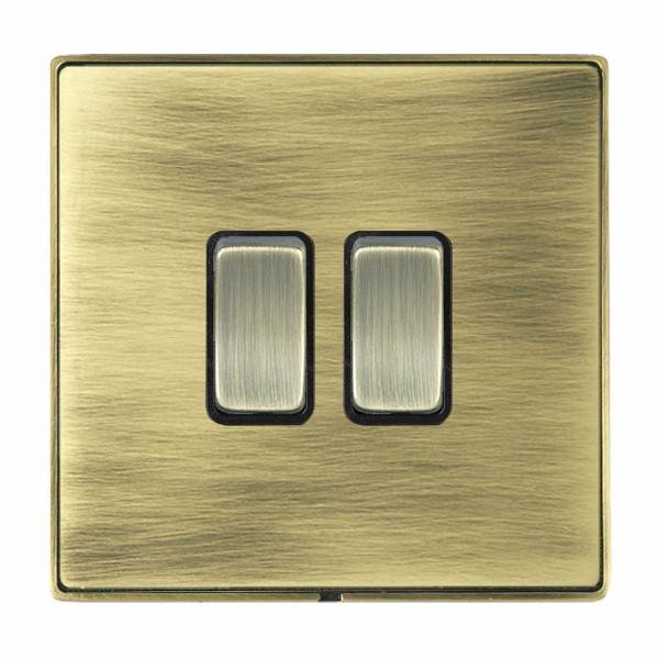 Hamilton LDR22AB-ABB Linea-Duo CFX Antique Brass Frame/Antique Brass Plate 2 Gang 10AX 2 Way Switch with Antique Brass Rockers and Black Surround