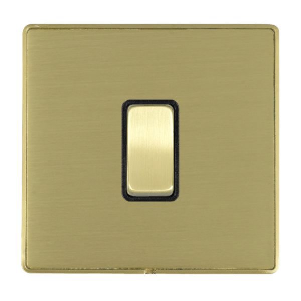 Hamilton LDWR31SB-SBB Linea-Duo CFX Satin Brass Frame/Satin Brass Plate 1 Gang 10AX 2 Way Wide Intermediate Switch with Satin Brass Rocker and Black Surround