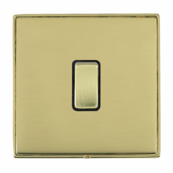 Hamilton LDWRRTPB-PBB Linea-Duo CFX Polished Brass Frame/Polished Brass Plate 1 Gang 10AX Wide Push To Make/Break Retractive Switch with Polished Brass Rocker and Black Surround